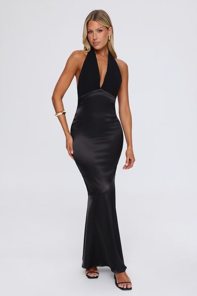 Hello Molly Such A Girl Satin Halter Maxi Dress Black