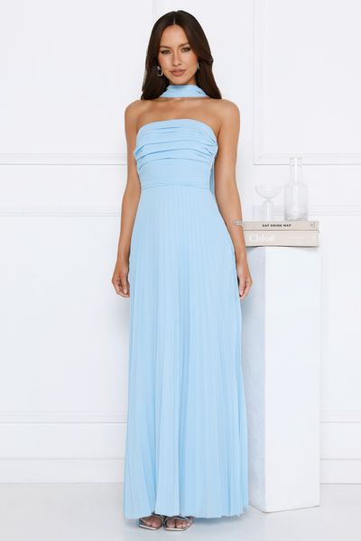 Hello Molly Sugar Babe Strapless Pleated Maxi Dress Blue