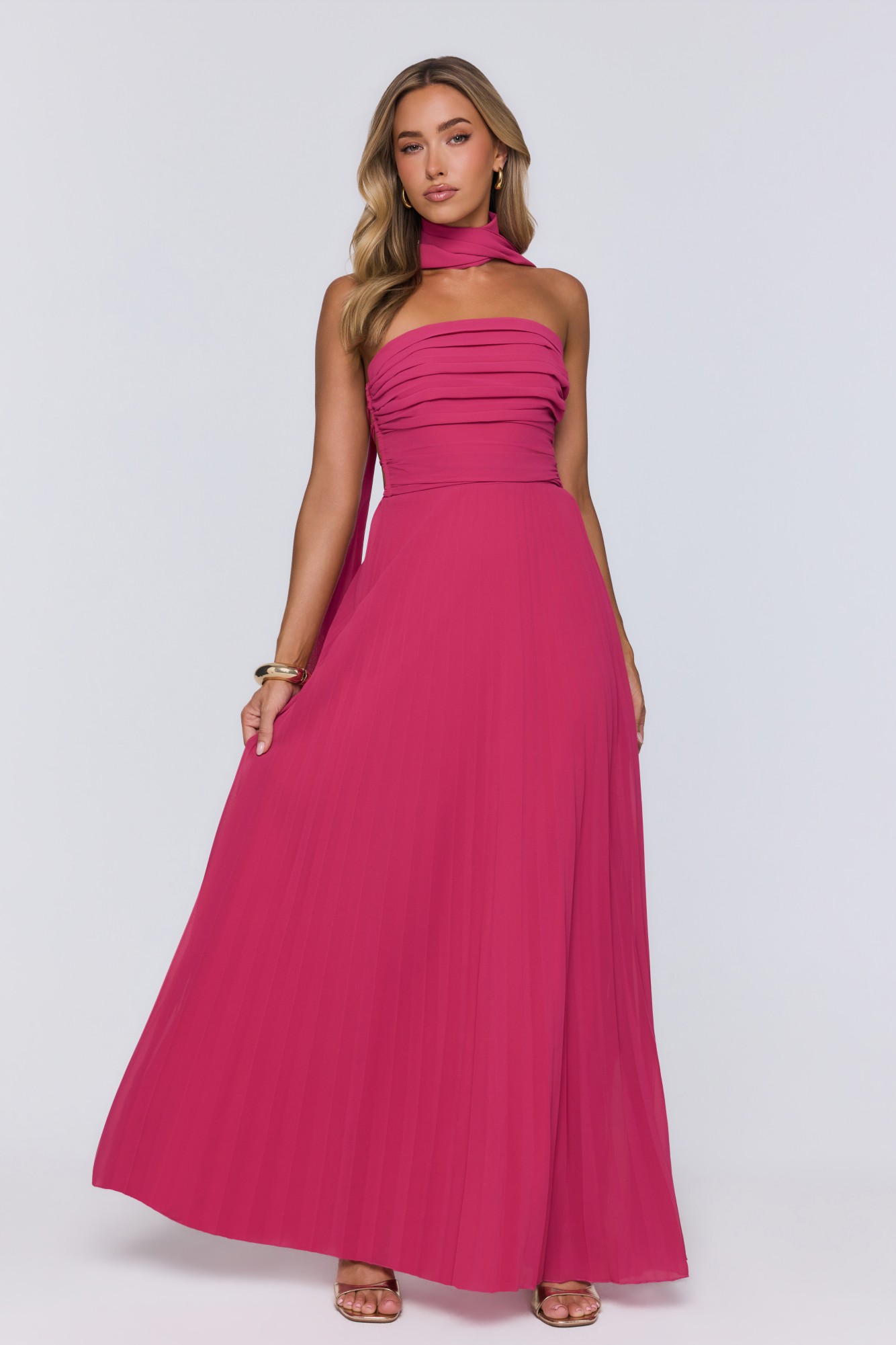 Hello Molly Sugar Babe Strapless Pleated Maxi Dress Magenta