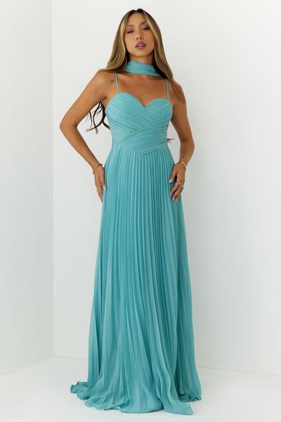 Hello Molly Sweetheart Pleated Scarf Maxi Dress Mint
