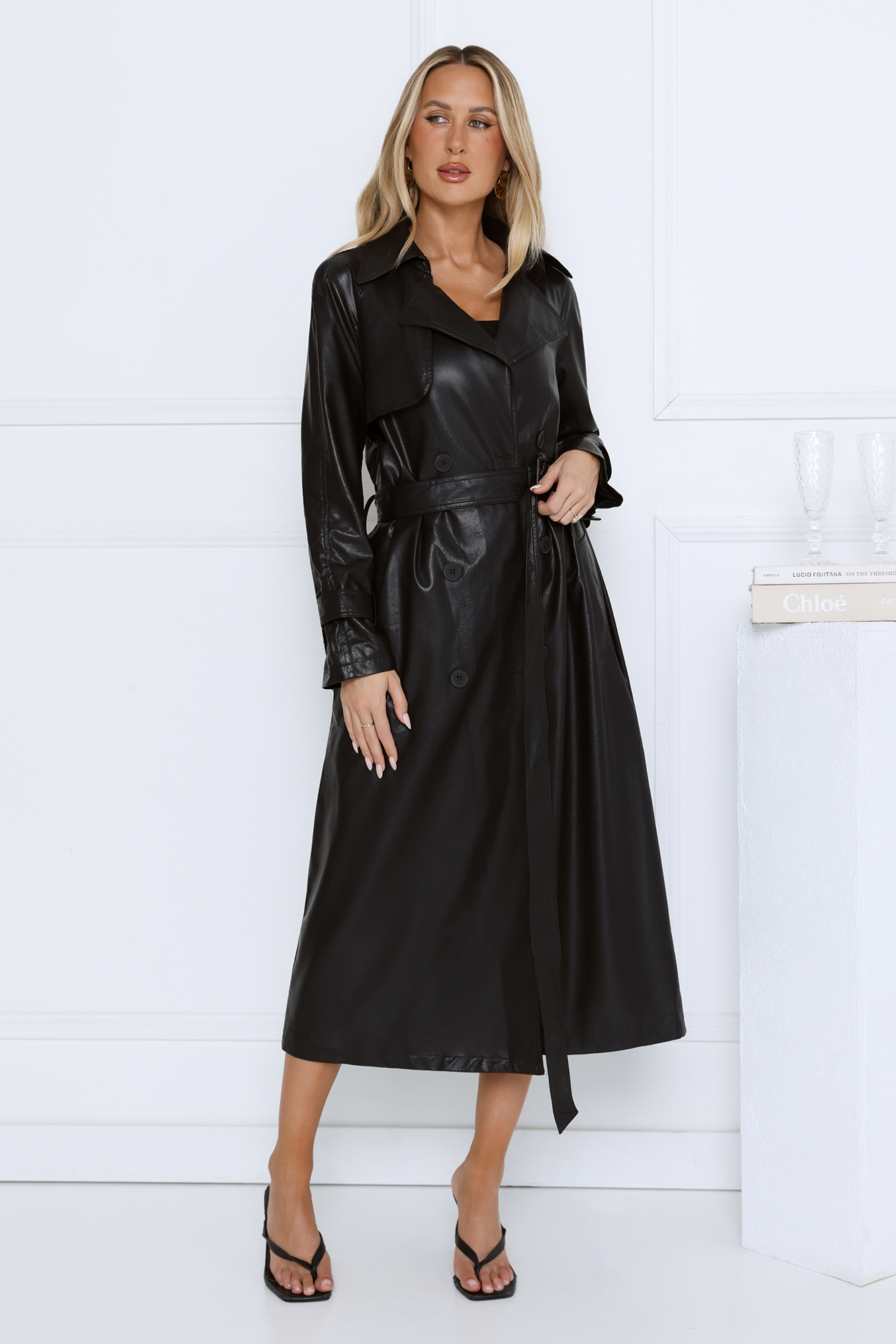 Hello Molly Urban Moonlight Faux Leather Trench Coat Black