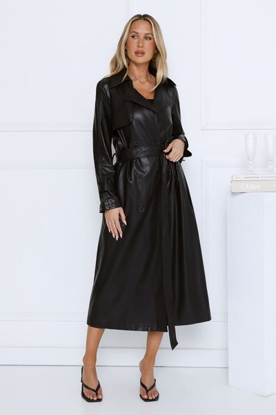 Hello Molly Urban Moonlight Faux Leather Trench Coat Black