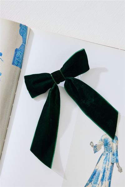Hello Molly Velvet Bow Hair Clip Green