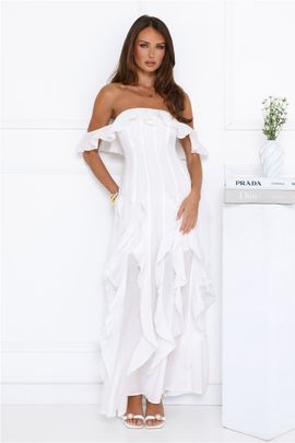 Hello Molly Village Of Sea Off Shoulder Maxi Dress White