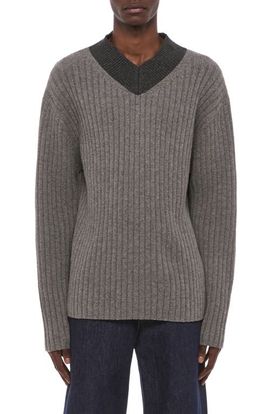 Helmut Lang Helmut Lang Contrast V-Neck Wool Sweater