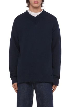 Helmut Lang Helmut Lang Distressed V-Neck Cotton Sweater