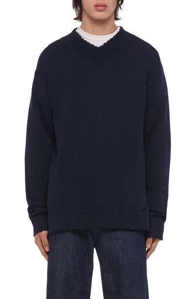 Helmut Lang Helmut Lang Distressed V-Neck Cotton Sweater