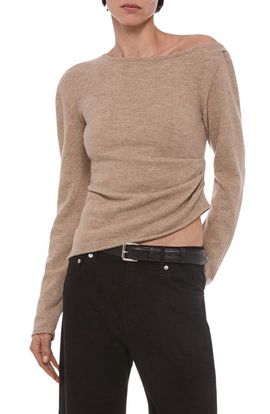 Helmut Lang Helmut Lang Draped Asymmetric One-Shoulder Wool Sweater