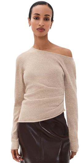 Helmut Lang Helmut Lang Draped Wool Top Oatmeal Melange