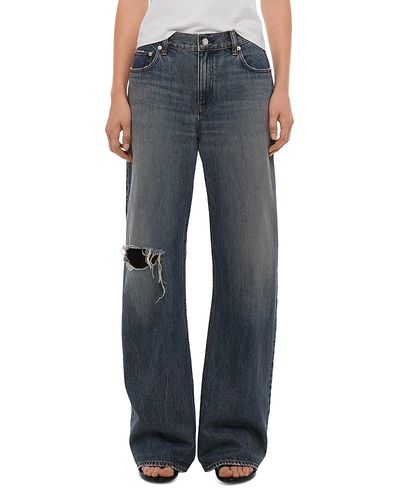 Helmut Lang Helmut Lang High Rise Ripped Bootcut Jeans in Tinted Vintage Blue