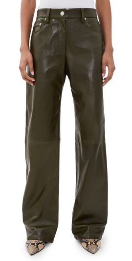 Helmut Lang Helmut Lang Leather Relaxed Bootcut Pants Dark Moss/Black
