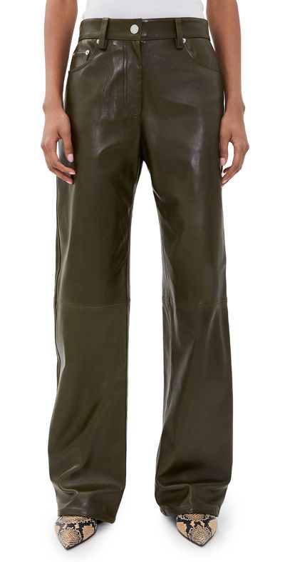 Helmut Lang Helmut Lang Leather Relaxed Bootcut Pants Dark Moss/Black