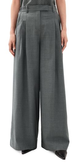 Helmut Lang Helmut Lang Wide Leg Double Pleat Trousers Grey Melange