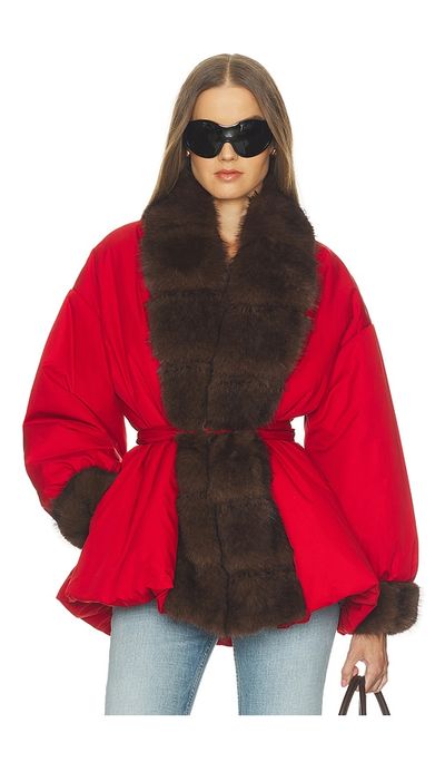 Helsa Bubbled Puffer With Faux Fur