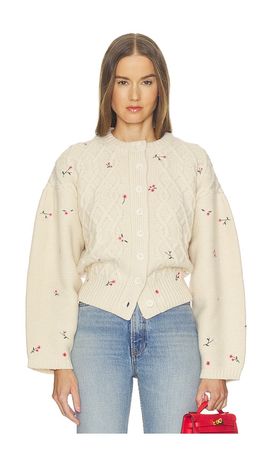Helsa Helsa Jeanette Embroidered Merino Cardigan