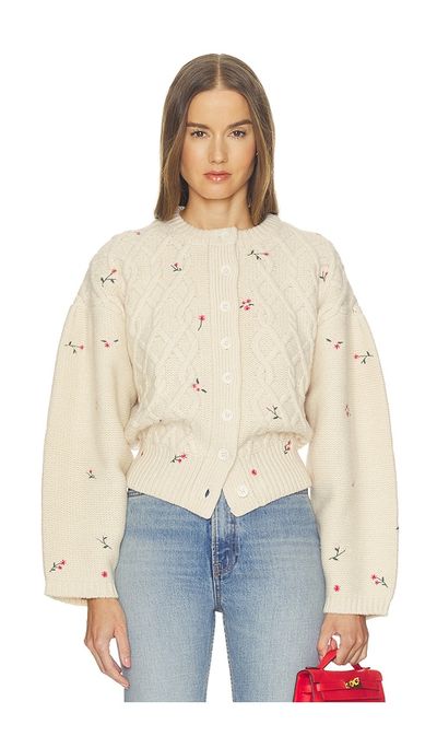 Helsa Helsa Jeanette Embroidered Merino Cardigan