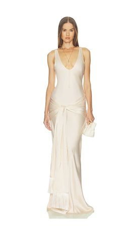 Helsa Helsa Satin Dress With Tie And Fringe