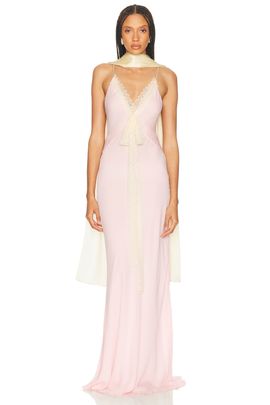 Helsa Helsa Sheer Georgette Gown With Lace