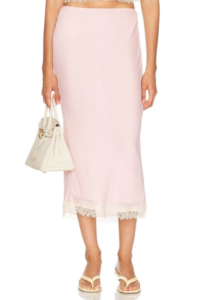 Helsa Helsa Viscose Georgette Slip Skirt With Lace