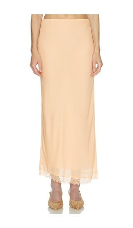 Helsa Helsa Viscose Satin Slip Skirt With Lace