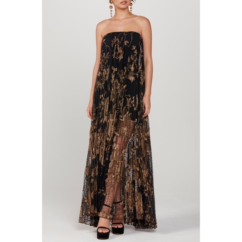 HELSI HELSI Delphanie Metallic Floral Strapless Pleated Gown