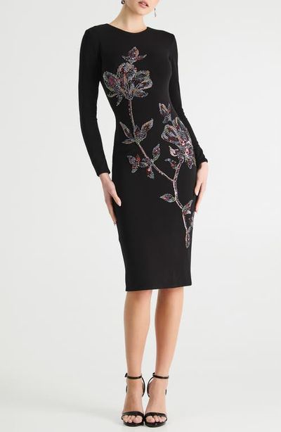 HELSI HELSI Ivy Beaded Floral Long Sleeve Body-Con Cocktail Midi Dress