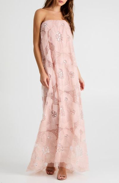 HELSI HELSI Margot Bead & Appliqué Strapless Mesh Gown
