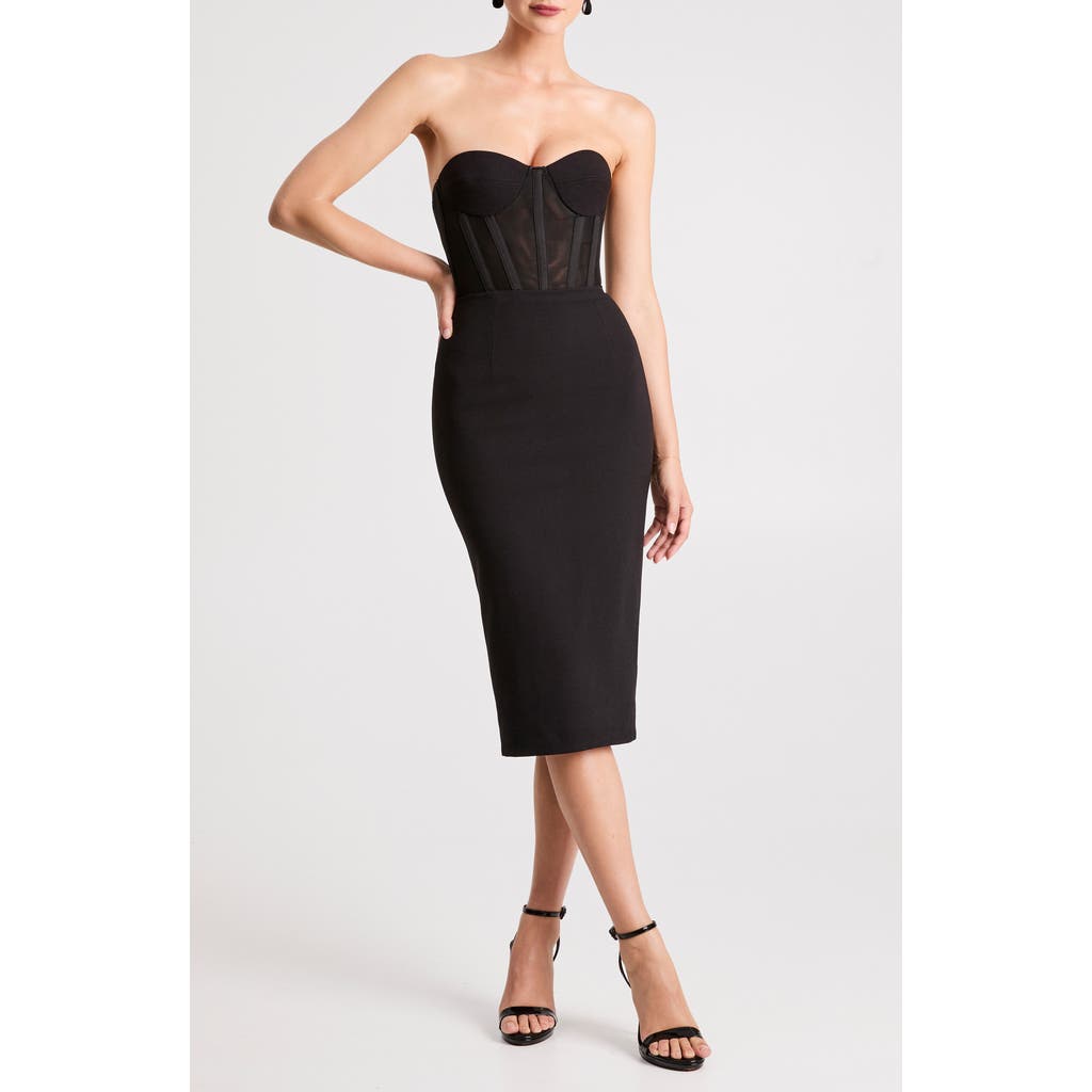HELSI HELSI Natalia Strapless Mesh & Crepe Cocktail Midi Dress