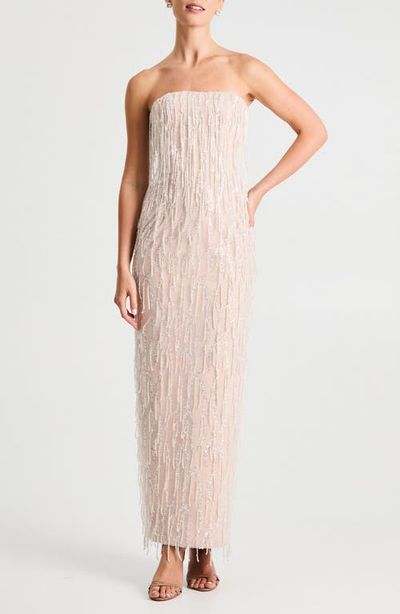 HELSI - Ramona Fringe Embellished Strapless Column Gown