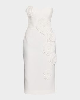 HELSI Kaia Strapless Floral Applique Midi Sheath Dress