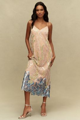 HELSI - Gemma Embroidered Tulle Midi Dress in Coral/Lavender Floral