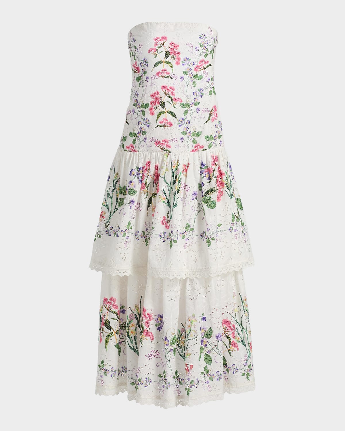 Hemant & Nandita Floral Cotton Tiered Strapless Maxi Dress
