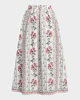 Hemant & Nandita Floral Linen-Cotton Midi Skirt
