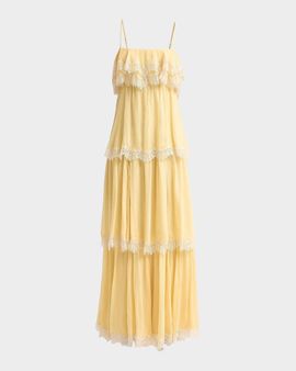 Hemant & Nandita Lace-Trim Tiered A-Line Maxi Dress