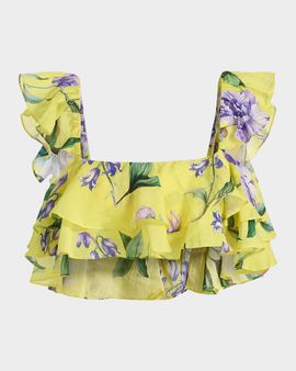 Hemant & Nandita Ruffled Floral Linen-Blend Top