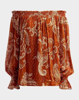 Hemant & Nandita Ruza Paisley Smocked Off-the-Shoulder Top