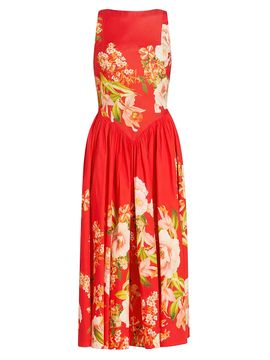 Hemant & Nandita Women's Floral Cotton Boatneck Midi-Dress