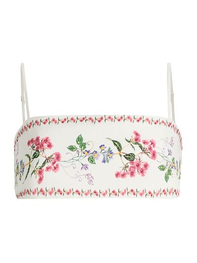 Hemant & Nandita Women's Floral Embellished Linen-Cotton Bustier Top