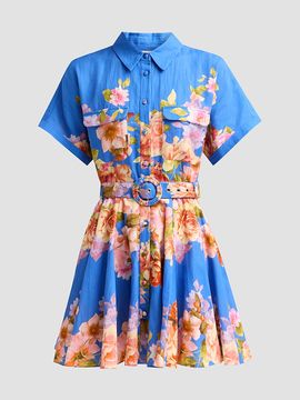 Hemant & Nandita Women's Floral Linen-Cotton Belted Mini Shirtdress
