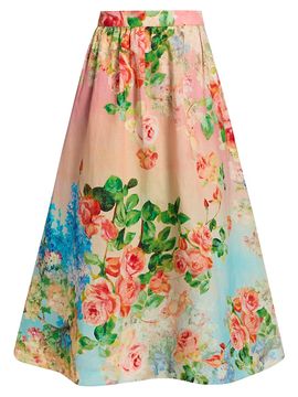 Hemant & Nandita Women's Floral Ombré Cotton-Linen Midi-Skirt