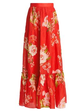 Hemant & Nandita Women's Floral Pintuck Maxi Skirt