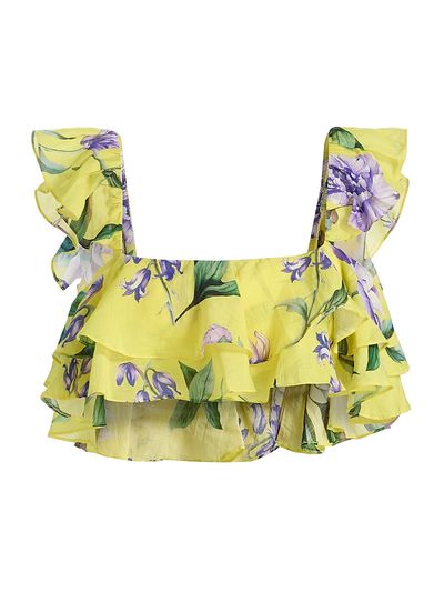 Hemant & Nandita Women's Ruffled Floral Linen-Blend Top