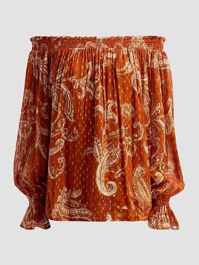 Hemant & Nandita Women's Ruza Paisley Smocked Off-the-Shoulder Top