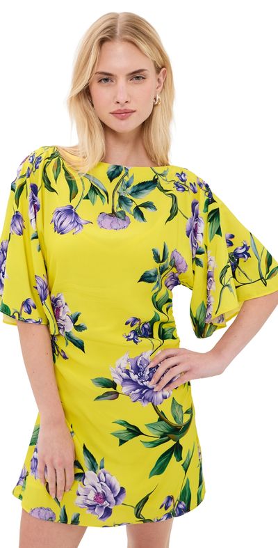 Hemant And Nandita Boat Neck Short Dress Yellow