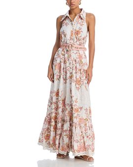Hemant And Nandita Hemant and Nandita Floral Buckle Belt Button Front Maxi Dress