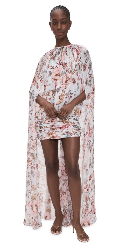 Hemant and Nandita Hemant and Nandita Ruched Cape Mini Dress Blue