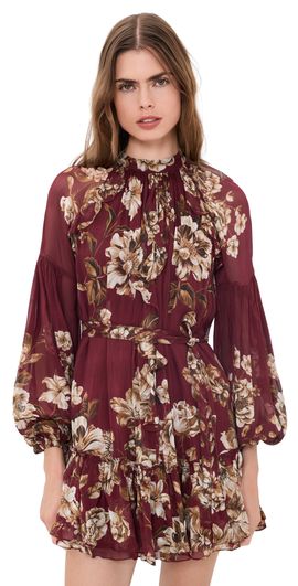 Hemant and Nandita Hemant and Nandita Ruffled Mini Dress with Self Tie Up Burgundy