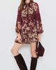 Hemant and Nandita Hemant and Nandita Ruffled Mini Dress with Self Tie Up Burgundy - 5
