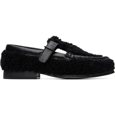 HEREU HEREU Black Alber Curly Shearling T-Bar Loafers
