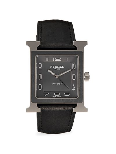 HERMÈS Heure H 34MM Titanium & Leather Strap Watch